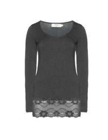 Zizzi Basic shirt with lace hemline Anthracite / Mottled