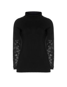 Manon Baptiste Lace sleeve turtleneck Black