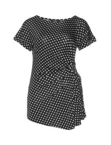 Zay Wrap-effect polka dot top Black / White