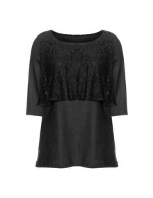 Isolde Roth Lace shoulder throw linen top Black