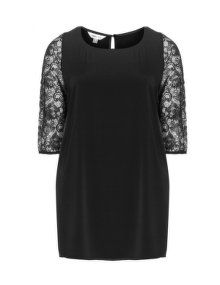 Anna Scholz Lace sleeve satin tunic Black