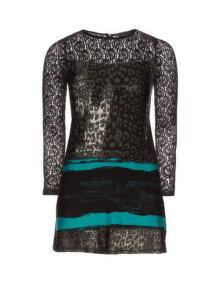 Fa Concept long printed lace top Black / Green