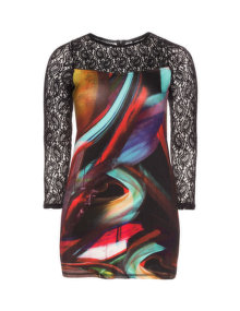 Fa Concept long printed lace top Black / Versicolour