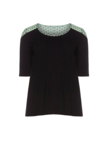 Manon Baptiste Cotton Shirt with Chiffon Yoke Black / Mint