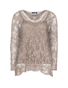 Nostalgia 2-in-1 knitted lace shirt Taupe-Grey