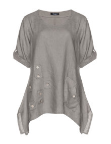 Nostalgia Linen shirt with decorative buttons Taupe-Grey