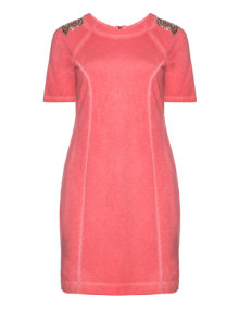 Zizzi Cotton dress with embellished shoulders Coral-Orange