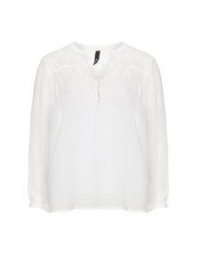 Yppig Lace yoke chiffon blouse Ivory-White