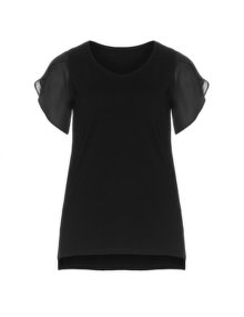 Manon Baptiste Cotton t-shirt with tulip chiffon sleeve Black