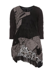 Jean Marc Philippe Patterned crinkle jersey top Black / Taupe-Grey