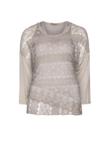 Nostalgia 2-in-1 shirt with lace Taupe-Grey