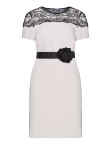 Idea Piu Lace jersey dress with waistband Beige / Black