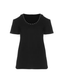 Manon Baptiste Cut-Out Sleeve Jersey Top Black / White