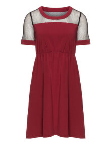 Manon Baptiste Embroidered tulle cotton dress Bordeaux-Red / Black